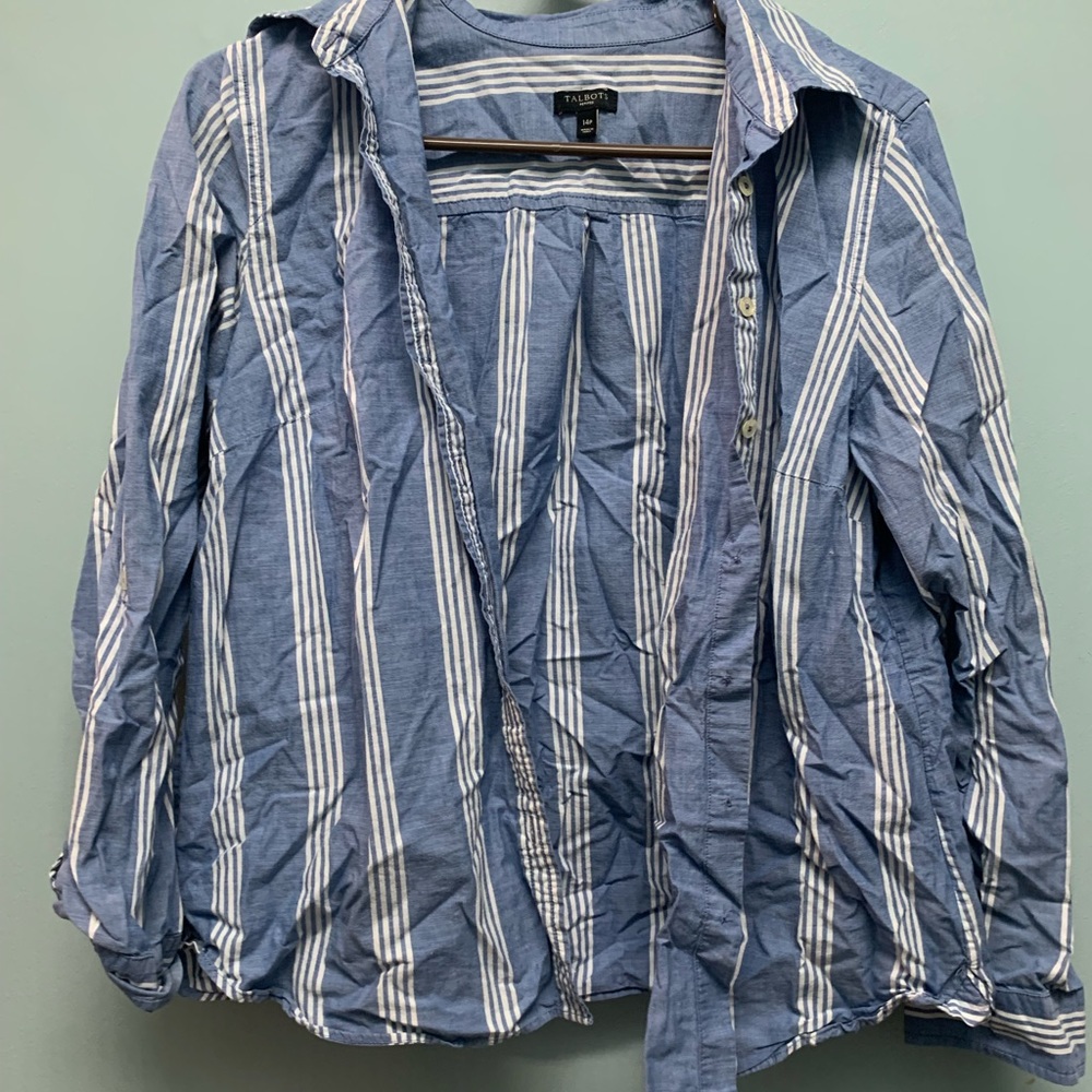 Talbots Blue and White Stripped Button Up